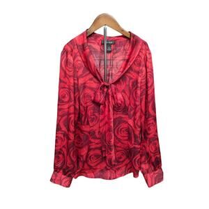 WHITE HOUSE BLACK‎ MARKET Chiffon Rose Print Micro Dots Size 12 Top